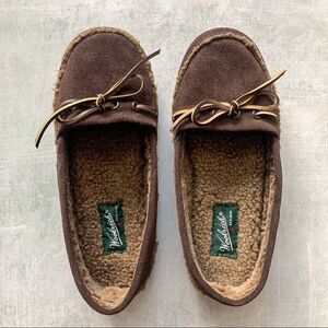 Woolrich Suede Moccasin Slippers with Faux Fur Lining